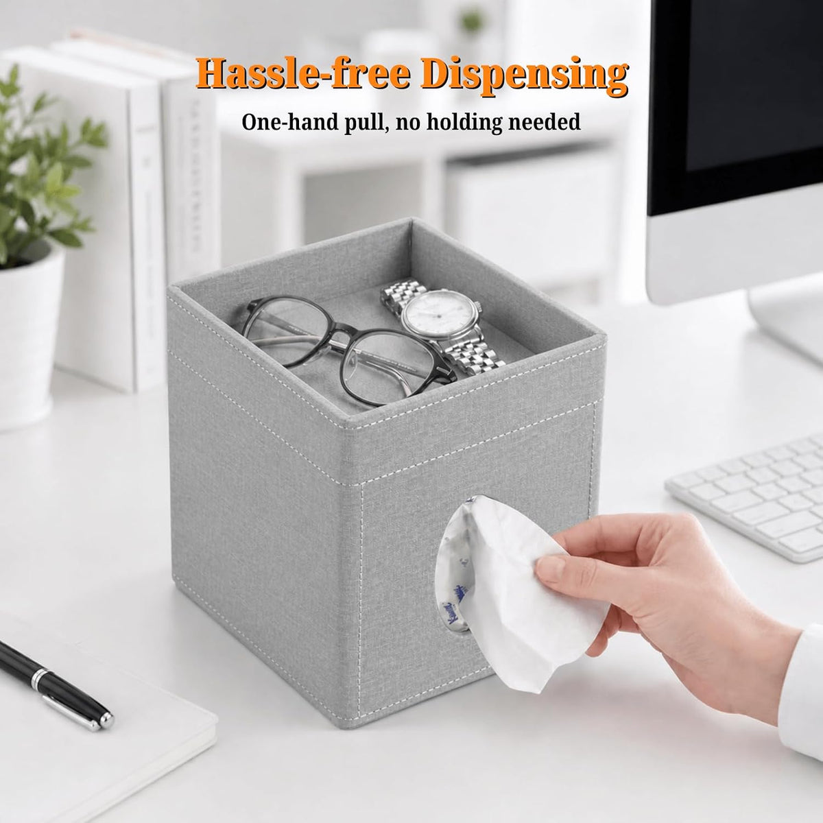 LAMOTI Tissue Box Cover Square with Storage, PU Leather Cube Tissue Holder