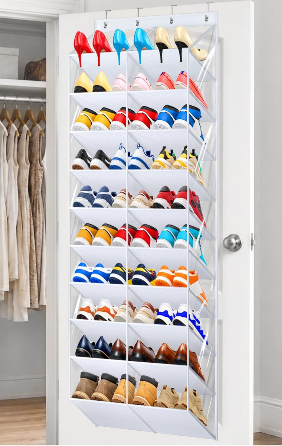 AOODA 30-35 Pairs Clear Over Door Shoe Organizer with Oxford Fabric 10 Tier