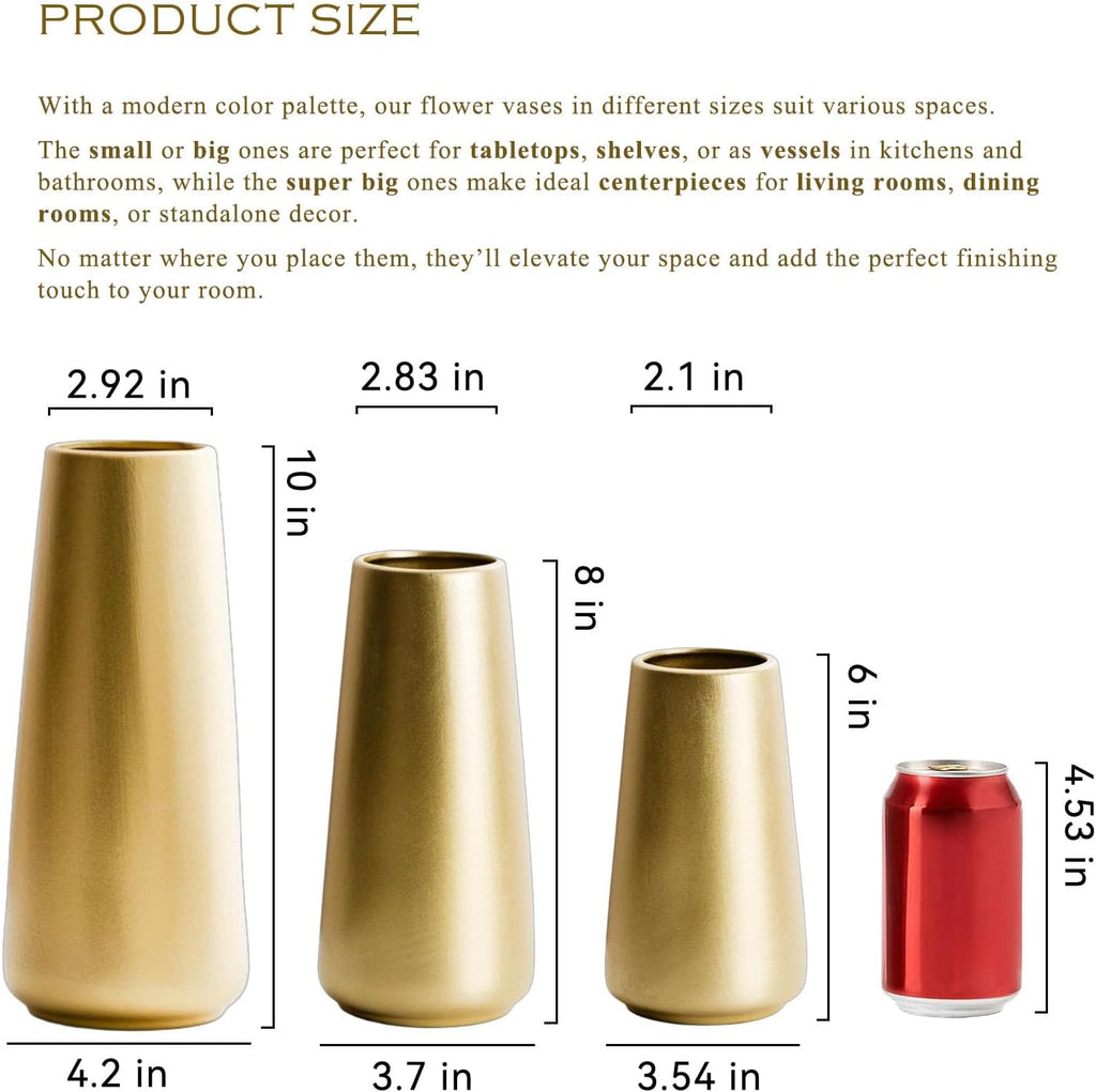 Simple Boho Ceramic Flower Vase for Home Decor (Light Gold,Super Big)