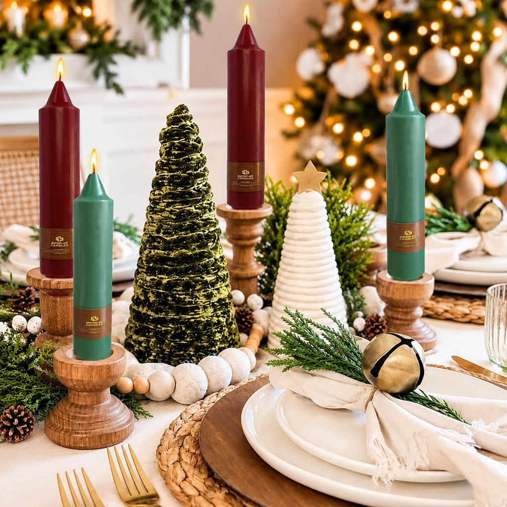 Red Green Short Taper Candles 7Inch, 4 Pack Christmas Candle for Home Decor