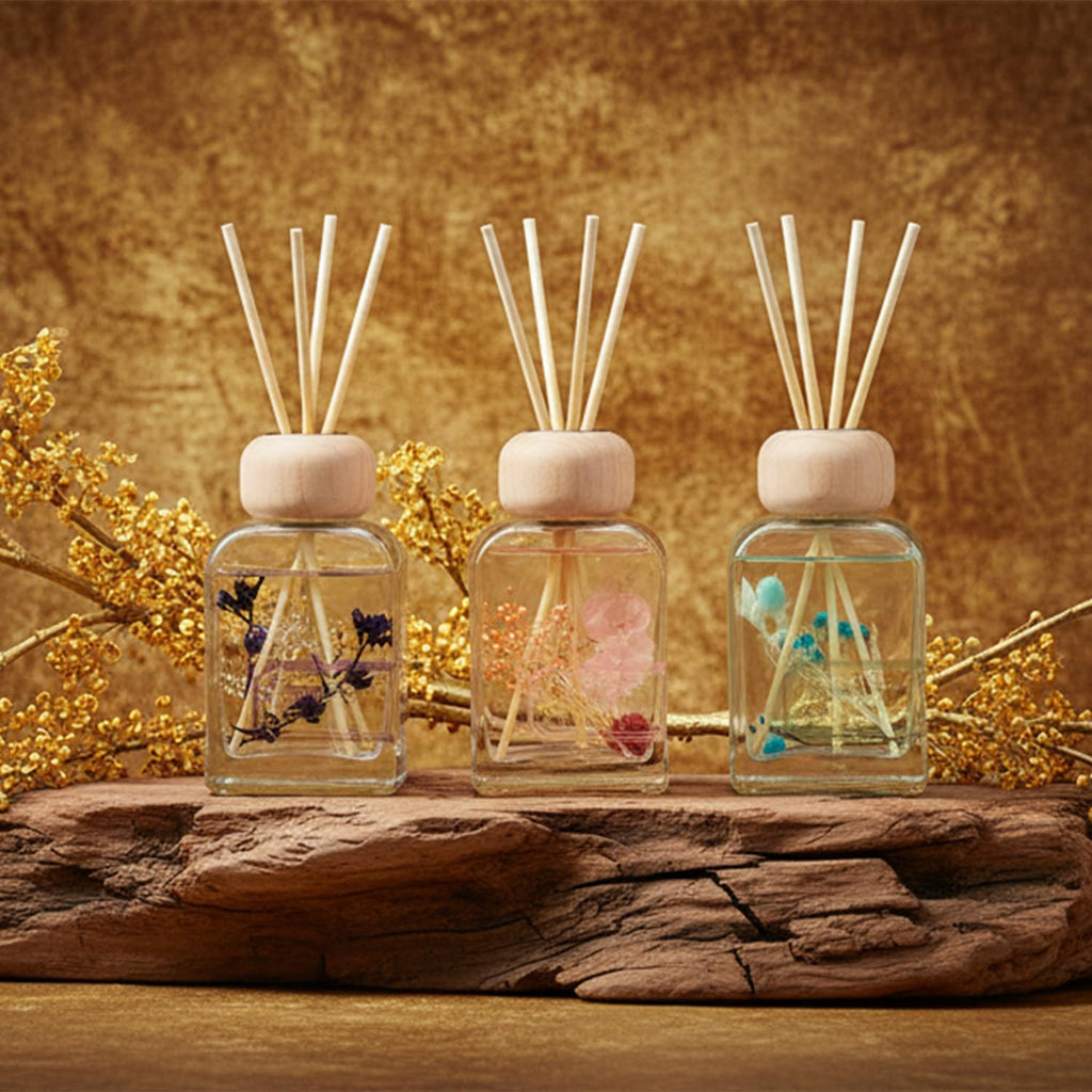 Reed Diffuser Set, 3.4 fl oz - Refreshing Scented Oil Diffuser with Sticks, Earl Grey Woods Bathroom Scent Diffuser, Home Fragrance for Bedroom, Living Room, Bathroom Shelf Decor