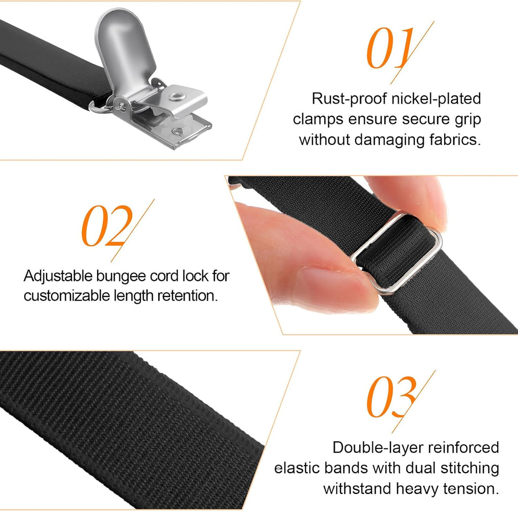 Boao 24 Pcs Bed Sheet Straps Heavy Duty Adjustable Elastic Fasteners Fitted Bed Holder Mattress Corner Sheet Fasteners Clips for Home Room Couch Supplies(Black)