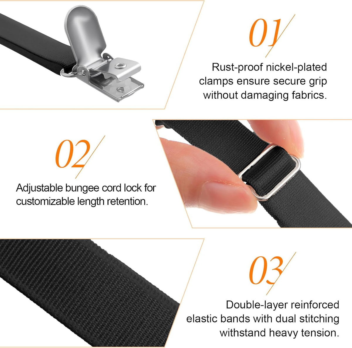 Boao 24 Pcs Bed Sheet Straps Heavy Duty Adjustable Elastic Fasteners Fitted Bed Holder Mattress Corner Sheet Fasteners Clips for Home Room Couch Supplies(Black)