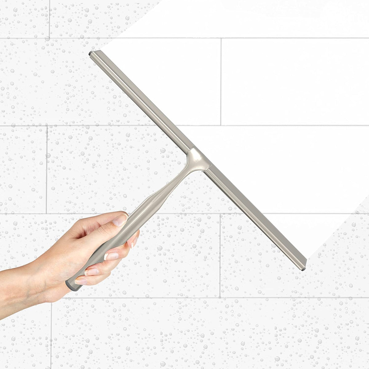Better Living Deluxe XL Shower Squeegee, 12” Blade, Brushed Nickel