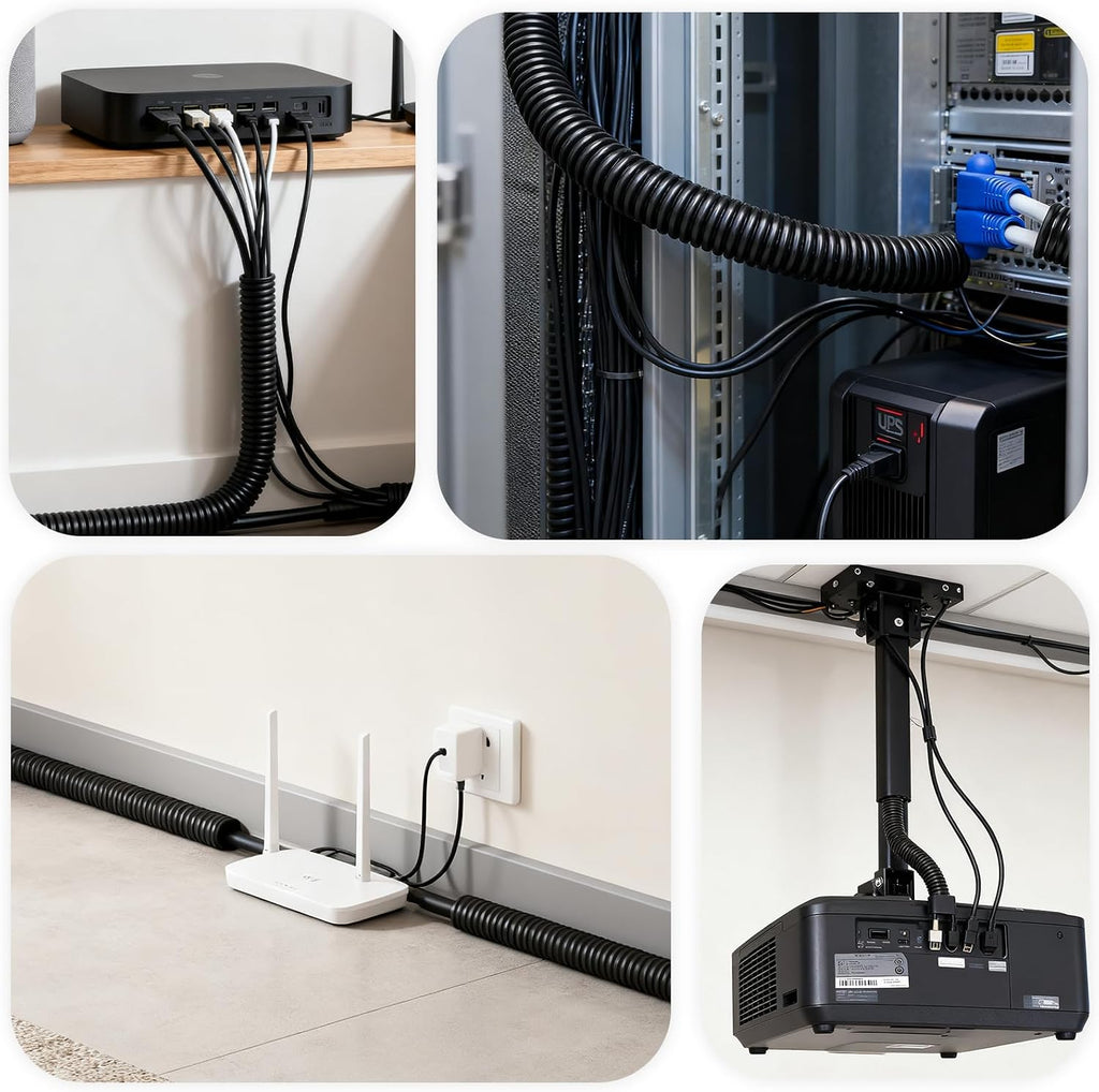 30FT 1/2 inch Split Wire Loom Tubing Kit with 2 Clamps - Flexible Abrasion Resistant Conduit for Automotive, Mechanical Cable Protection