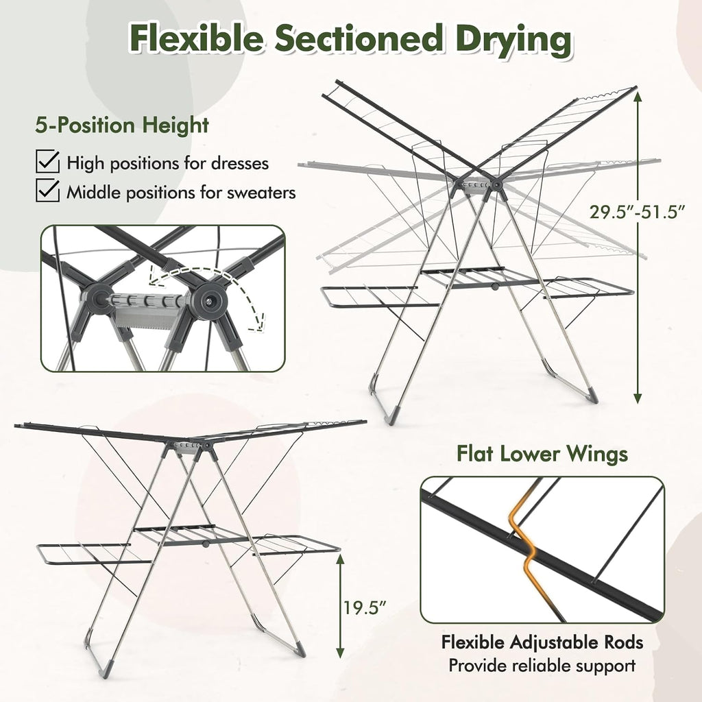 Tangkula 2-Tier Freestanding Foldable Clothes Drying Rack, No Assembly