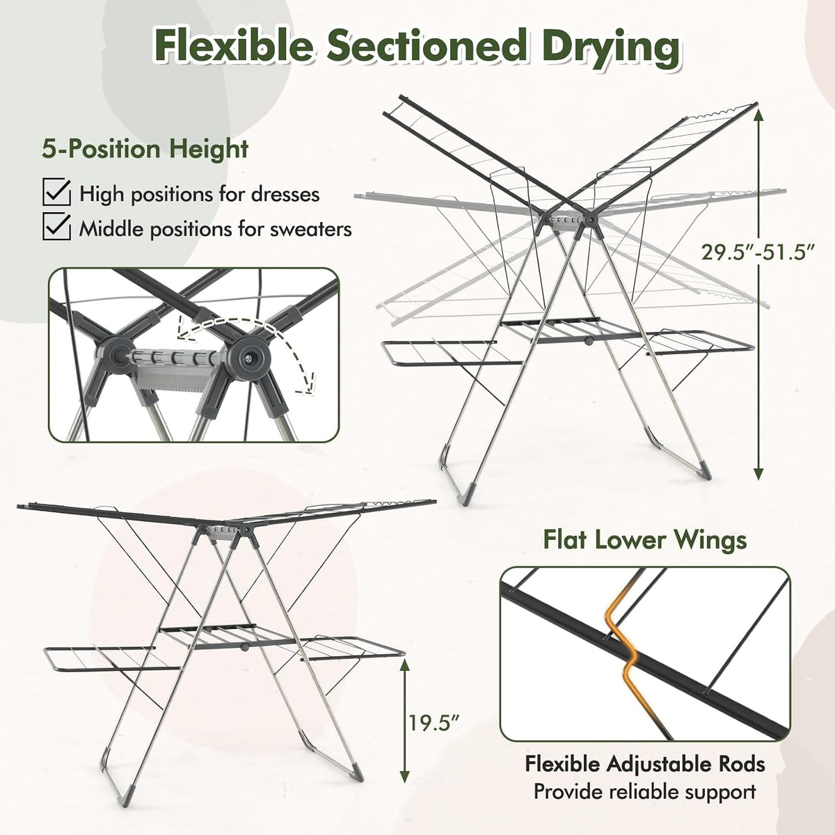 Tangkula 2-Tier Freestanding Foldable Clothes Drying Rack, No Assembly