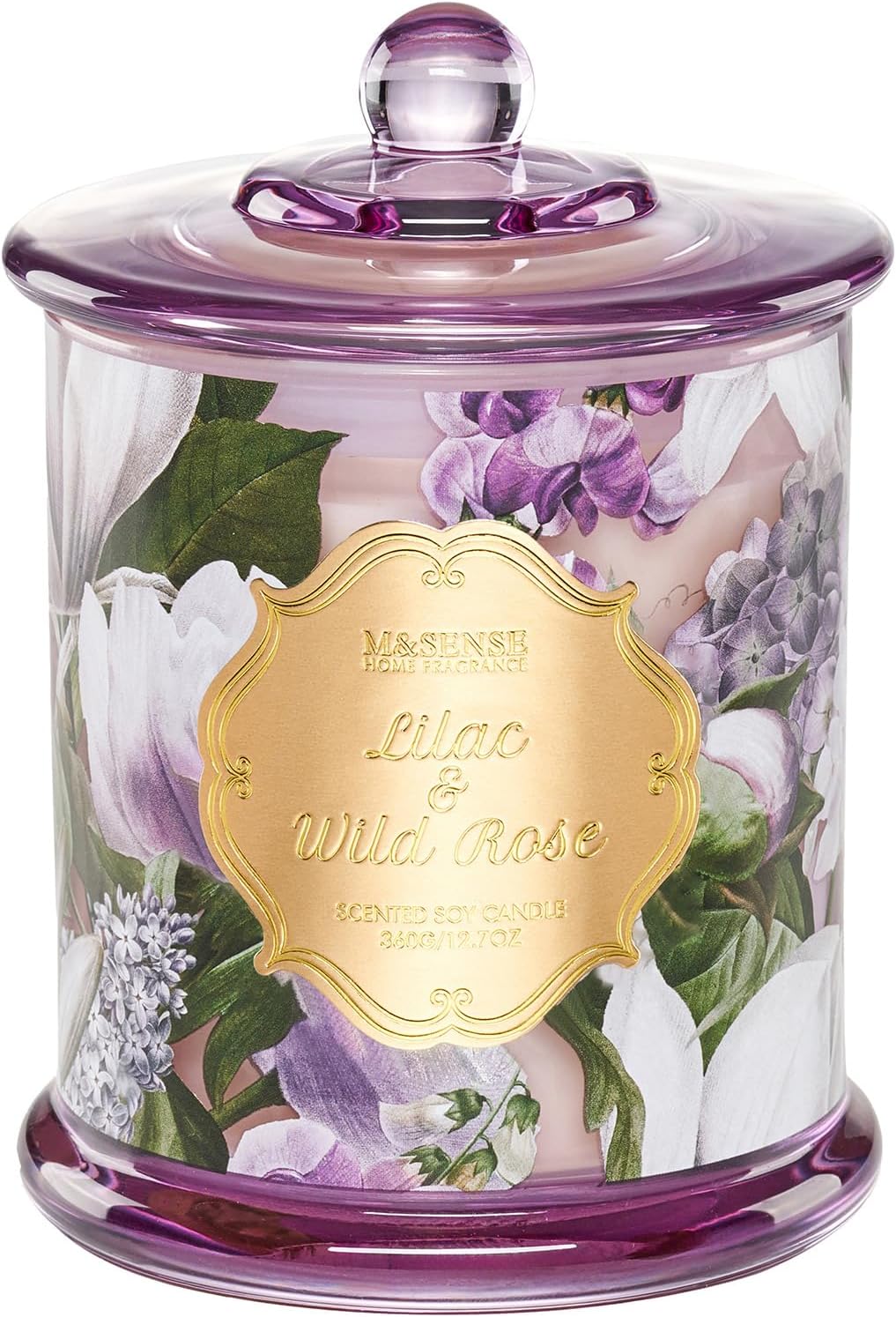 M&SENSE Lilac Wild Rose Non Toxic Large Soy Candle, 12.7oz Romance Scent