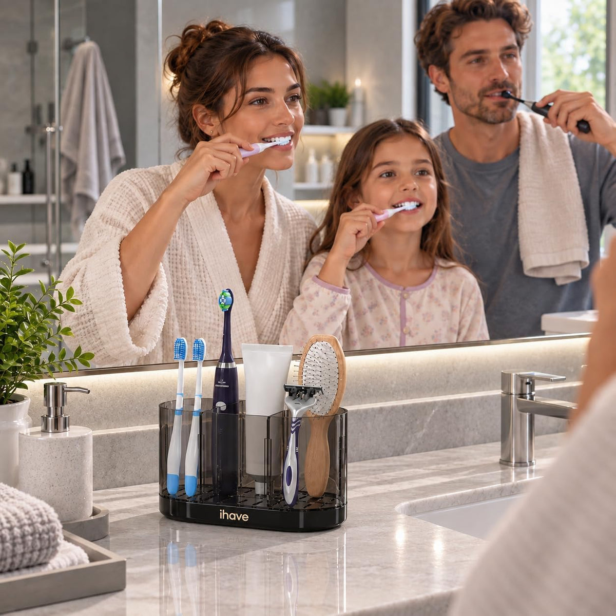 iHave Toothbrush Holders, Bathroom Counter Organizer with Wall Mount, Black