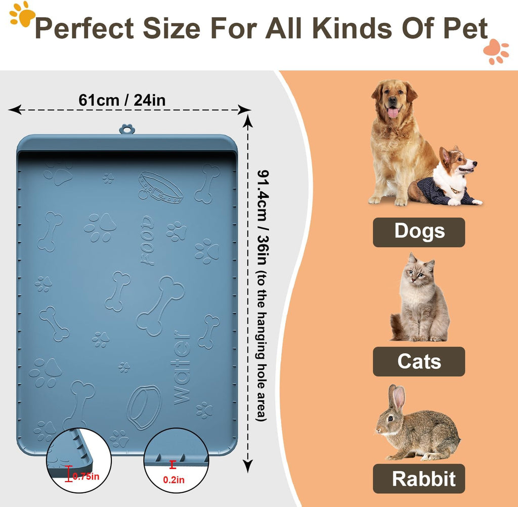 Dog Food Mat - Silicone Dog Mat for Food and Water - 36" x 24" Large Pet Feeding Mats with Residue Collection Pocket - Waterproof Dog Cat Bowl Mat with High Edges to Prevent Water Food Spills