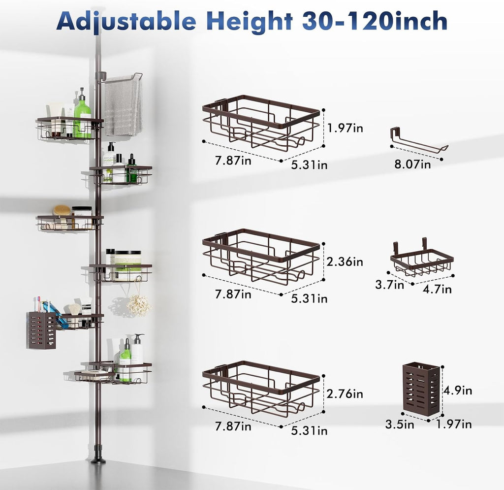 Corner Shower Caddy Tension Pole, Bathroom Organizer and Storage for Shower