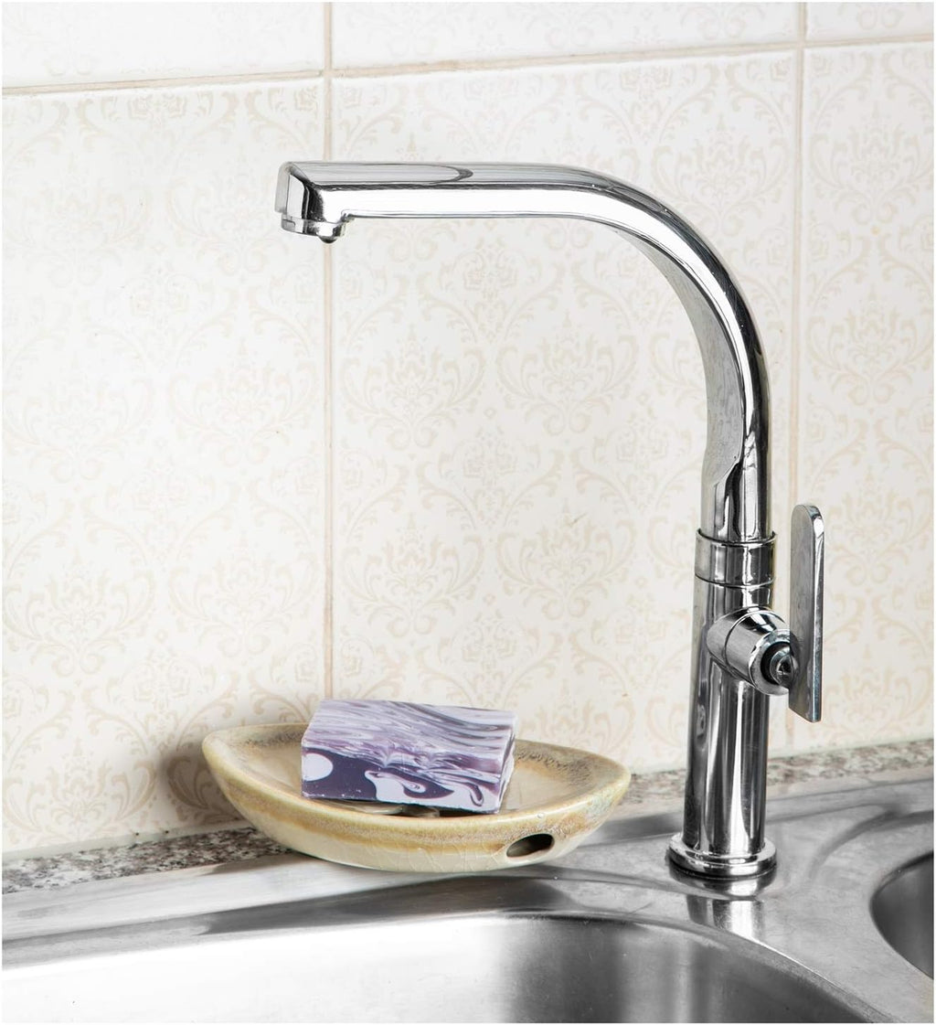 Ceramic Soap Dish with Self Draining Tray for Bar Soap, Bathroom, Kitchen (Ivory No.3)