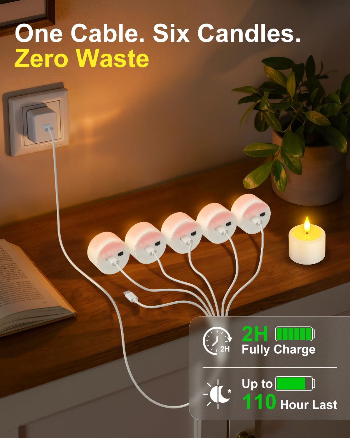 SoulBay Rechargeable Flameless Tea Lights, Up to 100H Runtime Flickering LED Votive Candles with Remote & Timer, 1.38" Warm White Fake Wax for Holiday Centerpieces & Home Decor, Set of 6