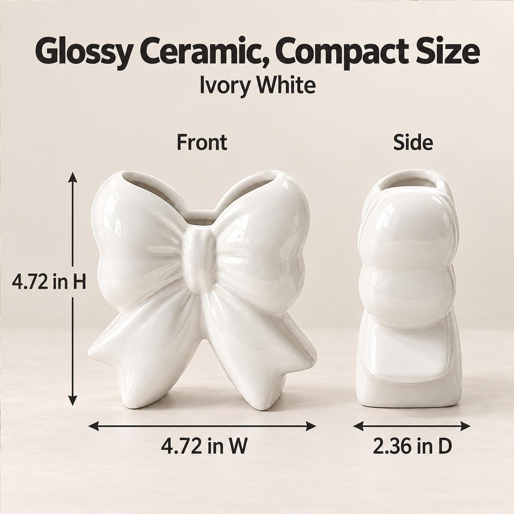 Ivory White Bow Toothbrush Holder, Ceramic Makeup Brush Holder for Vanity