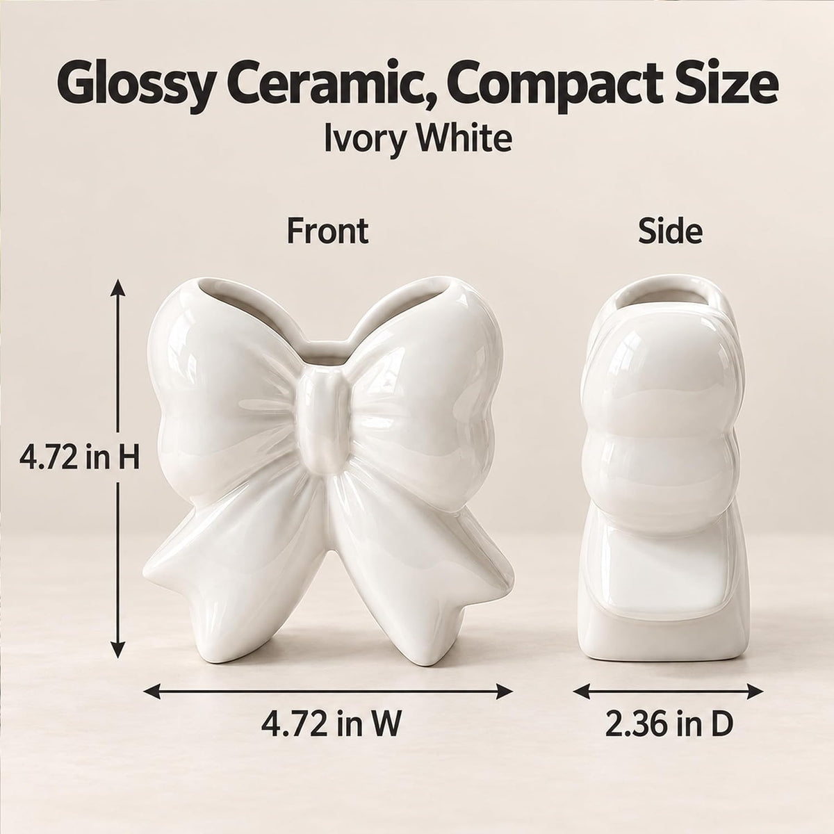 Ivory White Bow Toothbrush Holder, Ceramic Makeup Brush Holder for Vanity