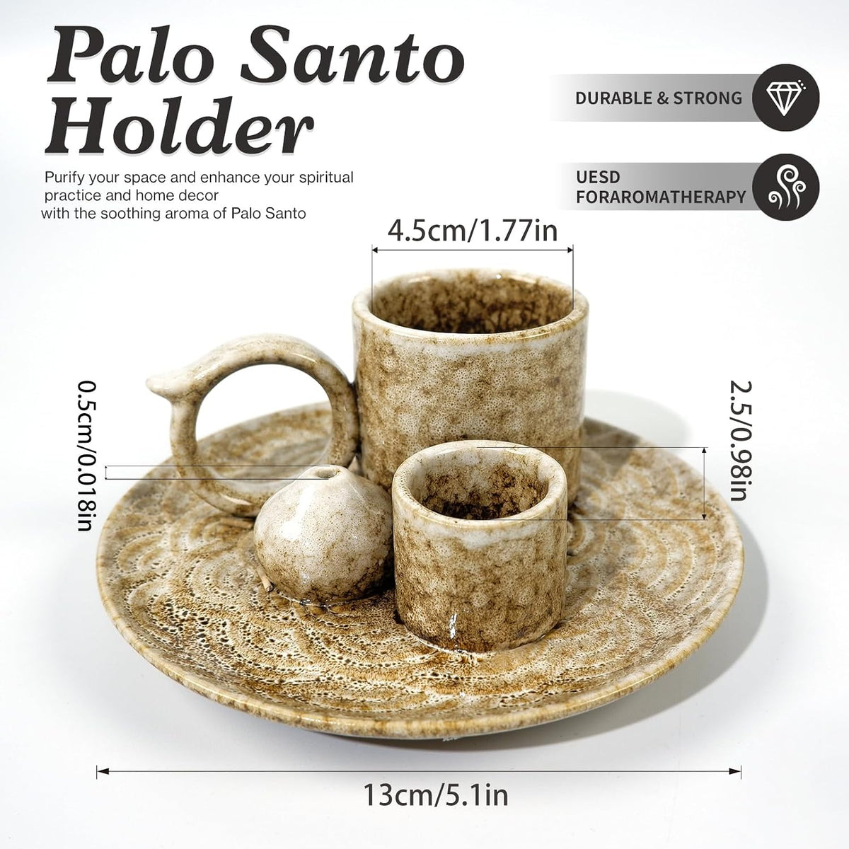 5 in 1 Ceramic Tabletop Incense Burner Holder for Palo Santo , Sage, Cones
