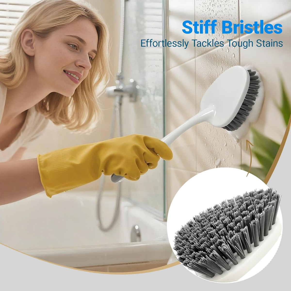 2 Pack Heavy Duty Scrub Brush Set with Hard Bristle, Cleaning Brush Designed for Bathroom, Shower, Bathtub, Tub, Carpet, Floor, Grout, Tile