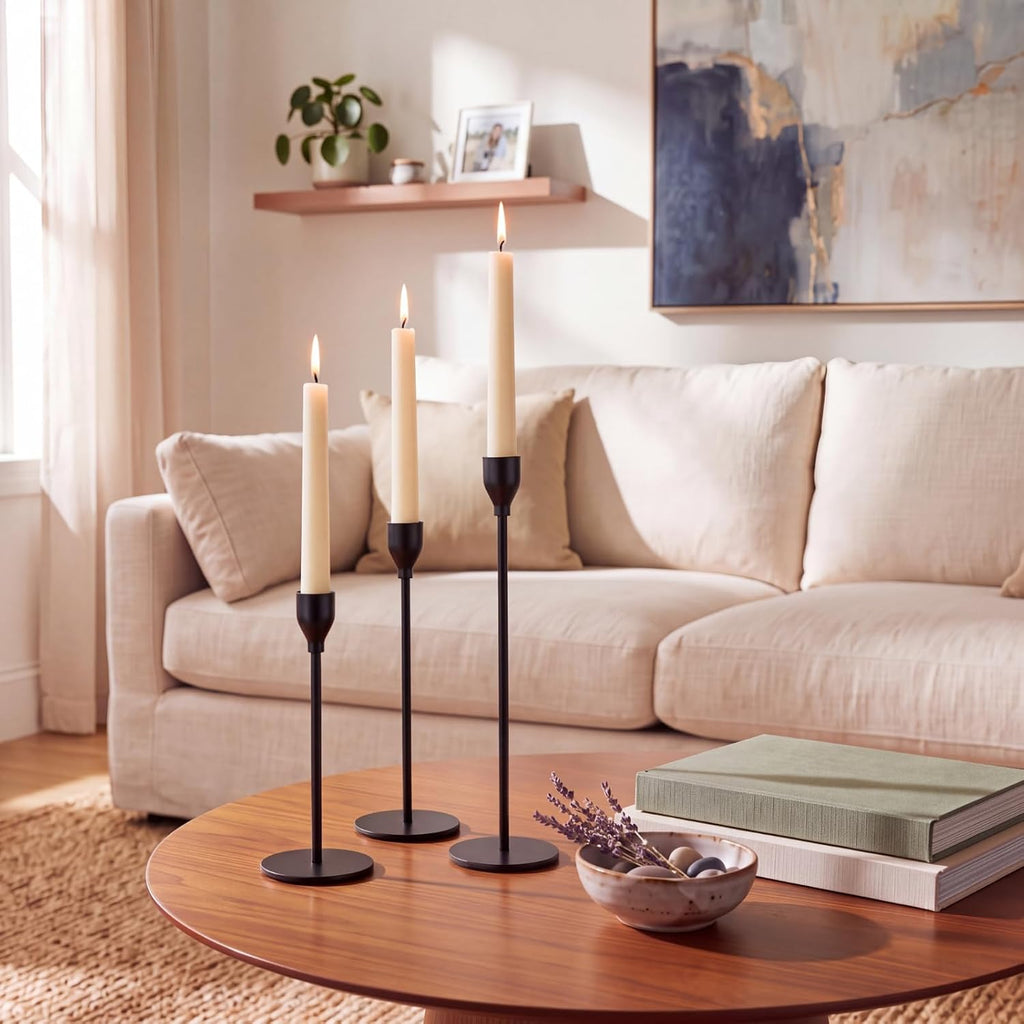 18 Pcs Black Tall Taper Candle Holders, 3 Sizes, Fits 3/4" Candles