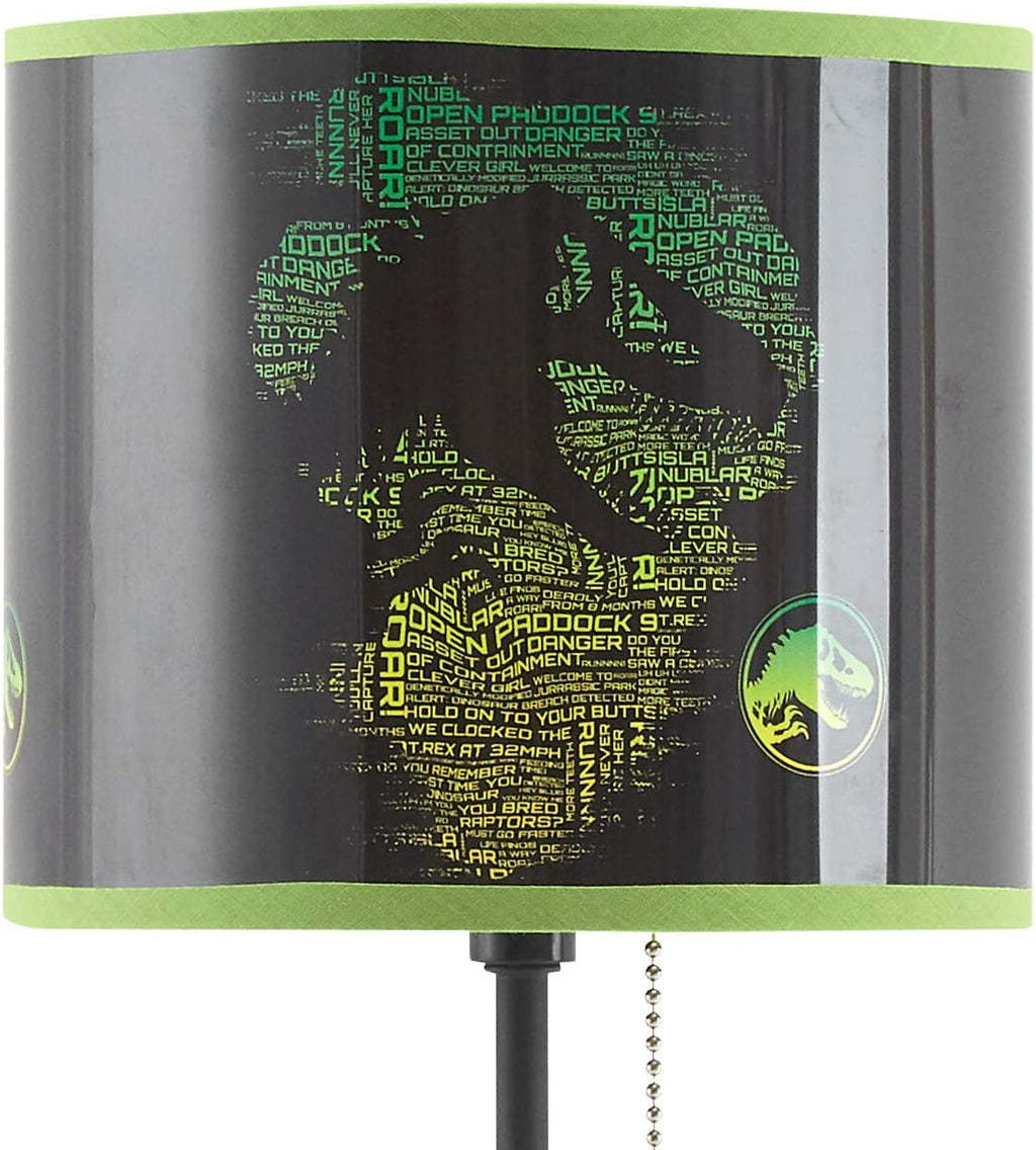 Jurassic World Stick Table Kids Lamp, with Pull Chain, Themed Printed Decorative Shade,Metal