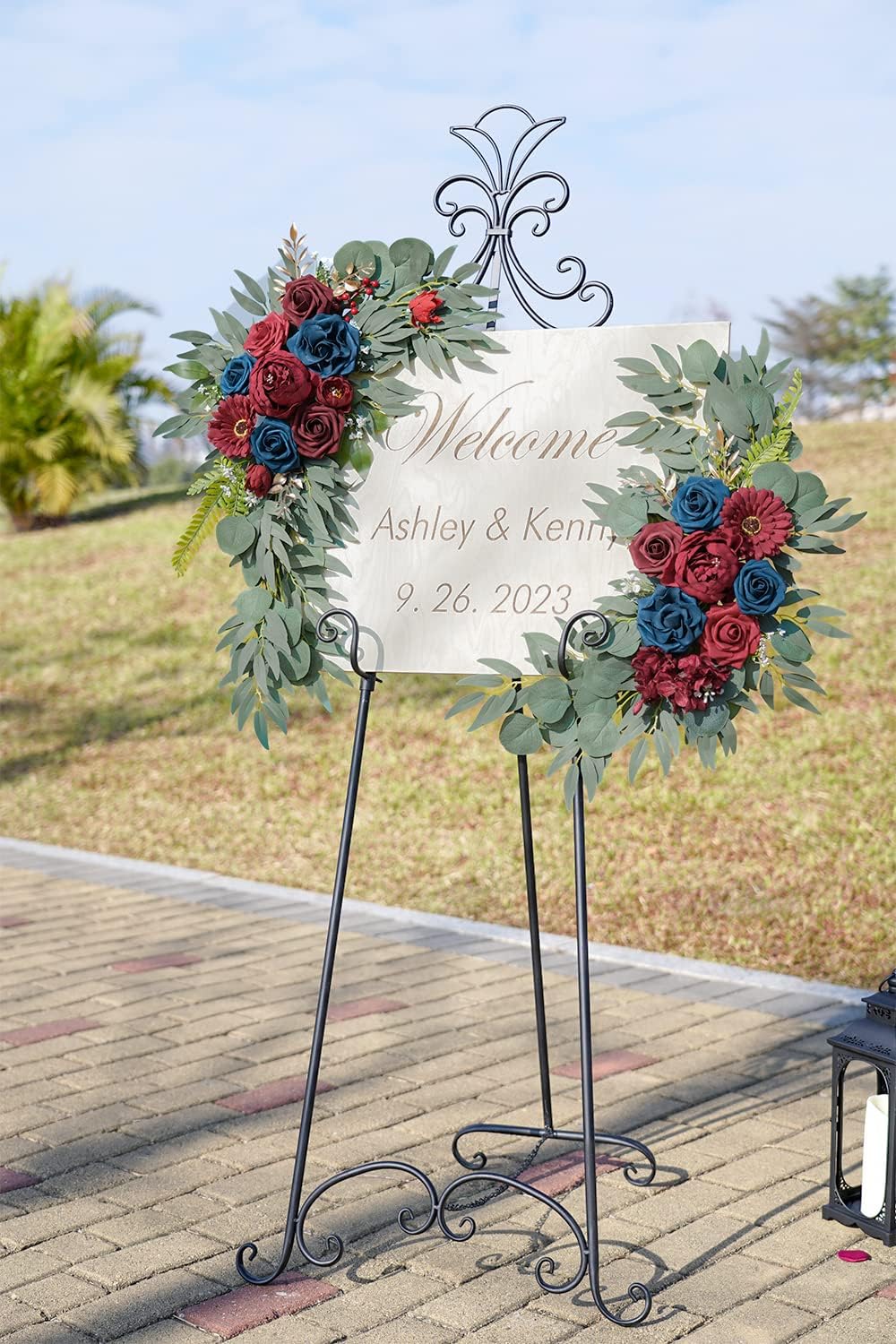 ponatia Wedding Arch Flowers (Pack of 2), Burgundy and Navy Flowers Wedding Decorations for Wedding Welcome Signs, Wedding Arches for Ceremony Reception