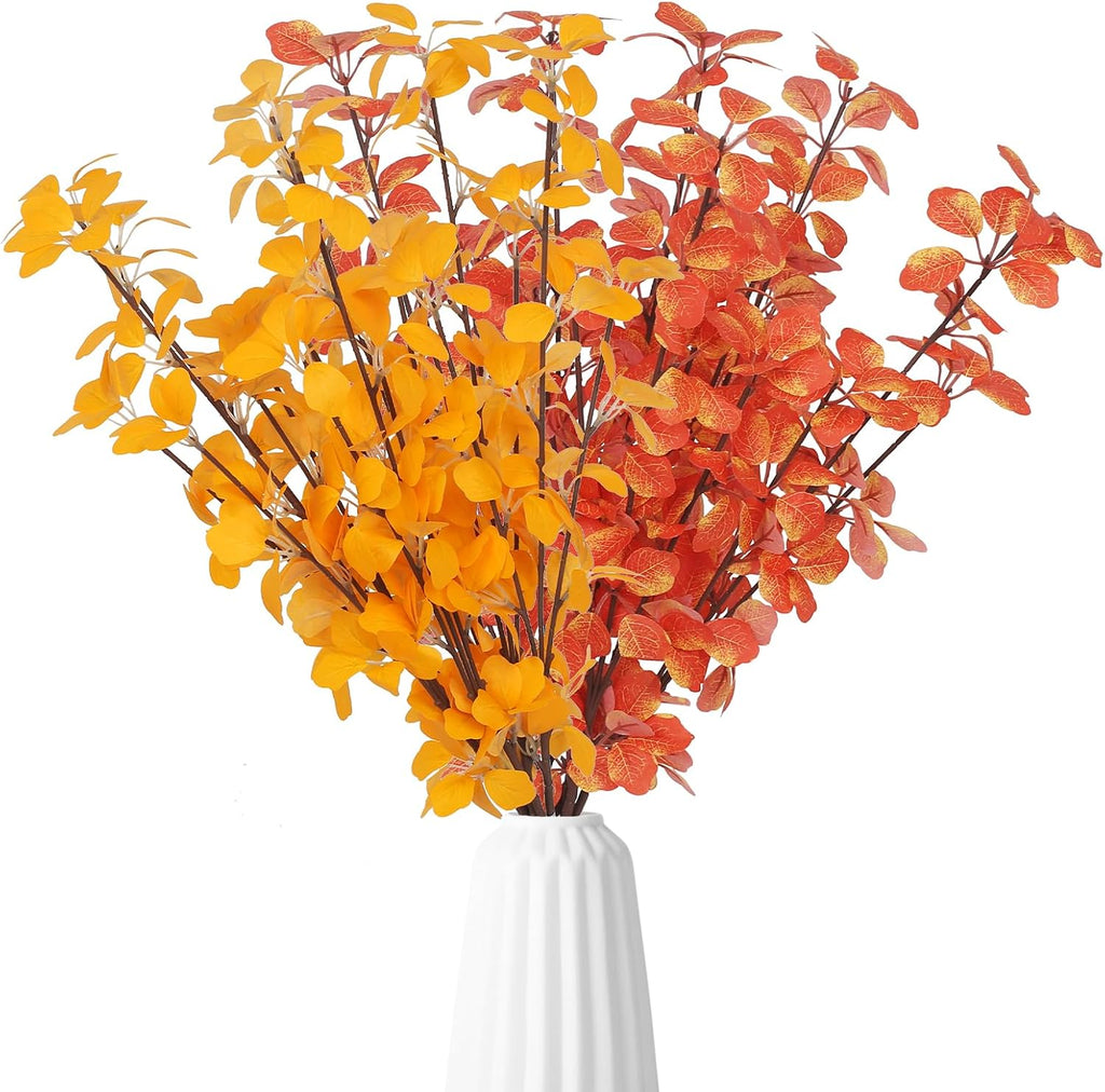 12Pcs 2Kinds 22''Fall Artificial Branches Faux Autumn Stems Fall Plant Branches Ficus Twig Leaves Fall Eucalyptus Branches for Autumn Thanksgiving Home Office Wedding Vase Fillers DIY Craft Decors