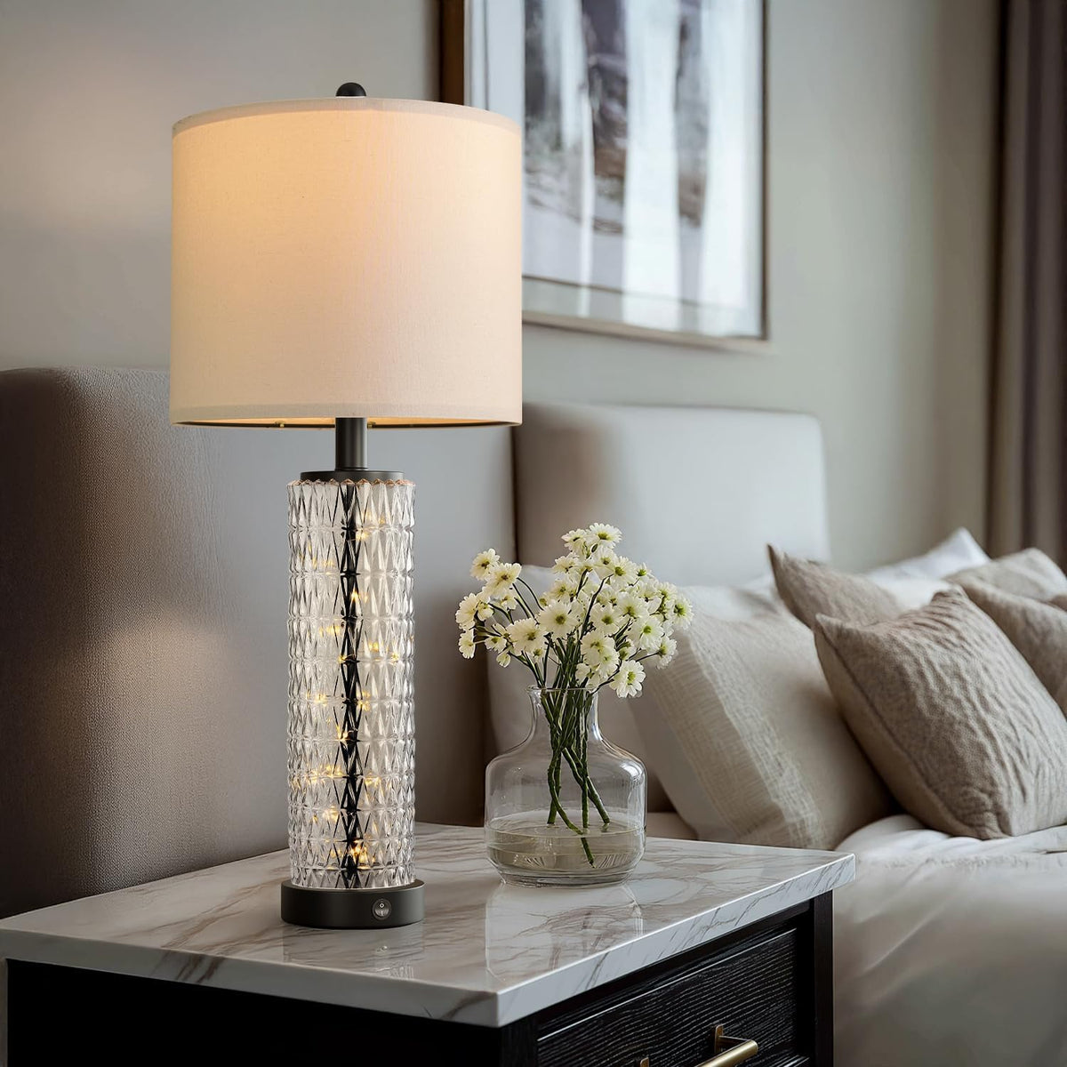 Oneach 27.75" Black Table Lamps Set of 2 with Nightlight for Living Room