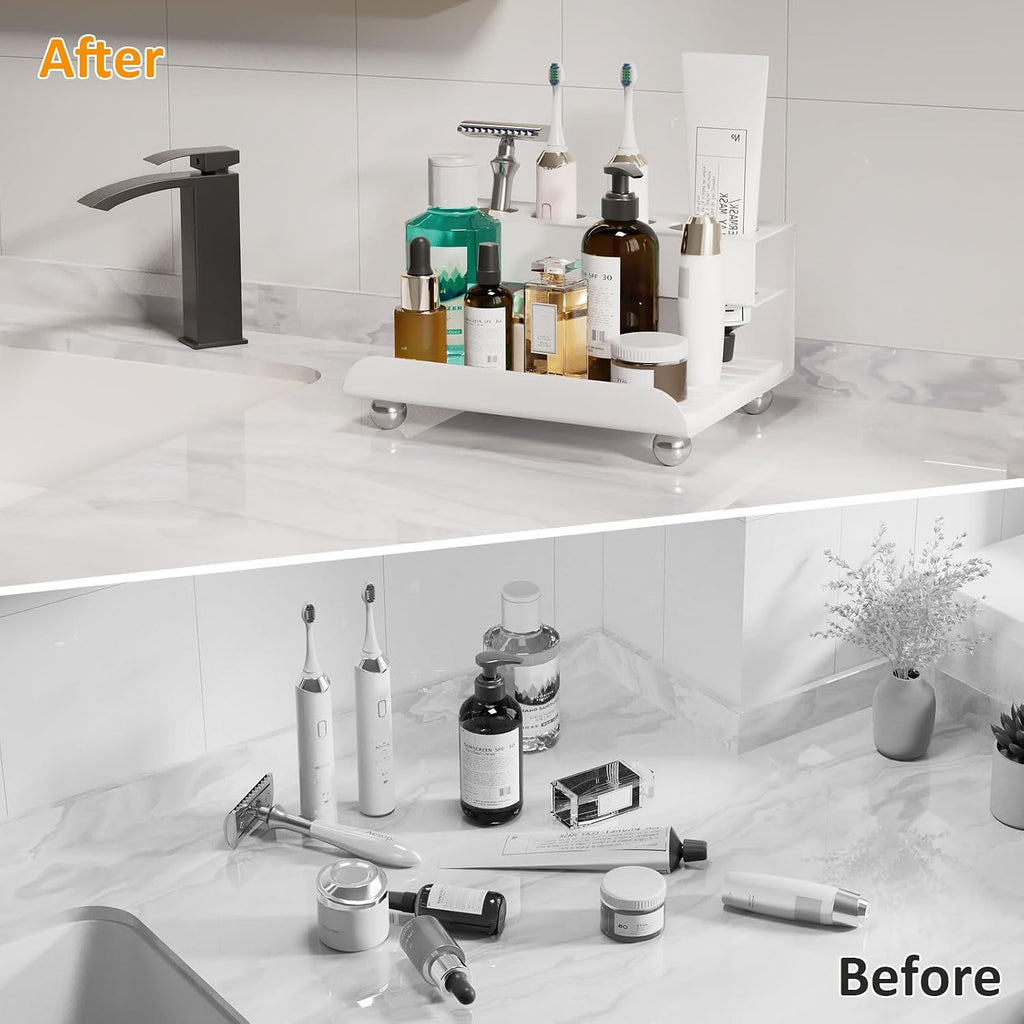 YOOLENS Quick Dry Electric Toothbrush Holder 4 Slots Metal Bathroom Counter Organizer for Toothpaste Razor Mouthwash, White