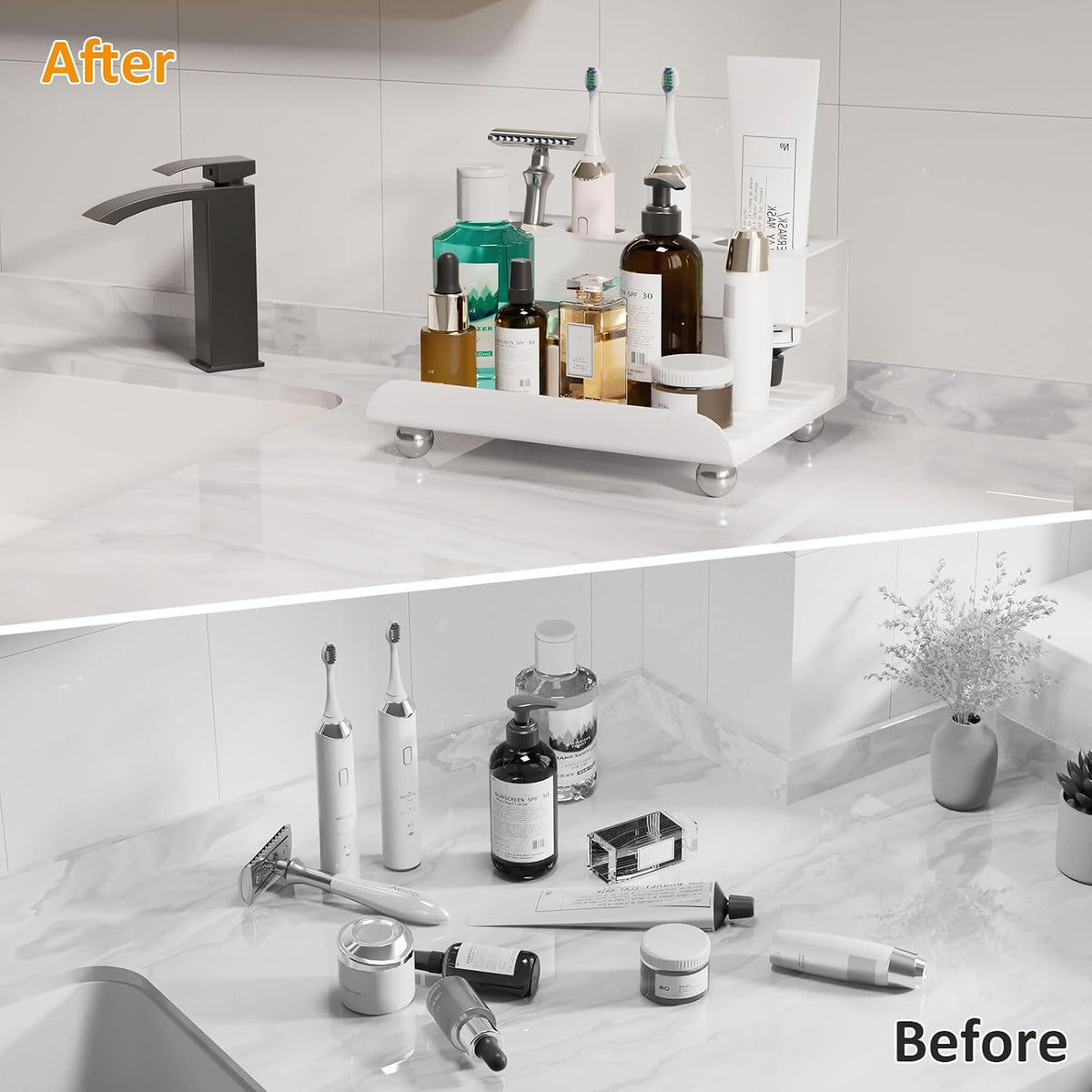 YOOLENS Quick Dry Electric Toothbrush Holder 4 Slots Metal Bathroom Counter Organizer for Toothpaste Razor Mouthwash, White