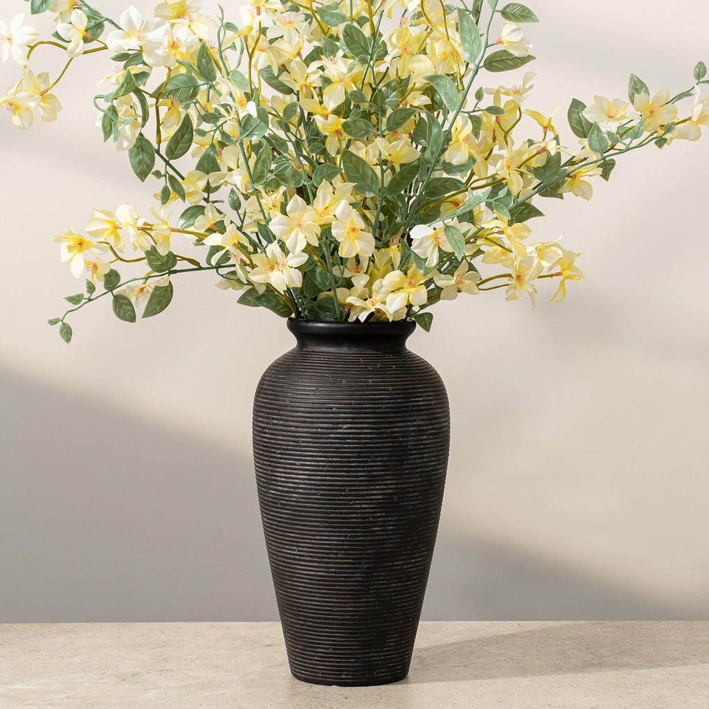 11.02 Inch Tall Vintage White Ceramic Flower Vase, Rustic Farmhouse Beige Stone Texture Vase for Home Decor, Decorative Terracotta Vase for Table Centerpiece Living Room Bathroom (Black-11.02'')