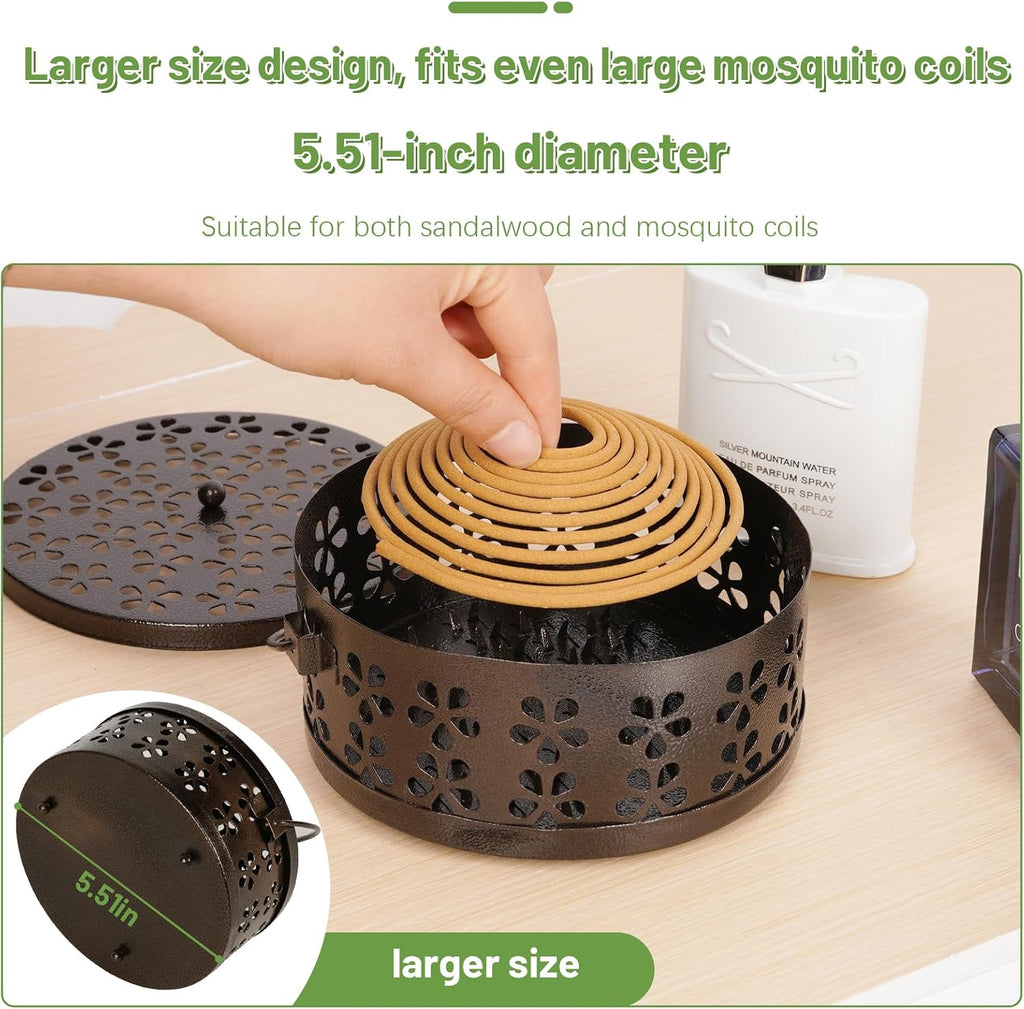 Portable Iron Mosquito Coil Holder with Handle, Bronze