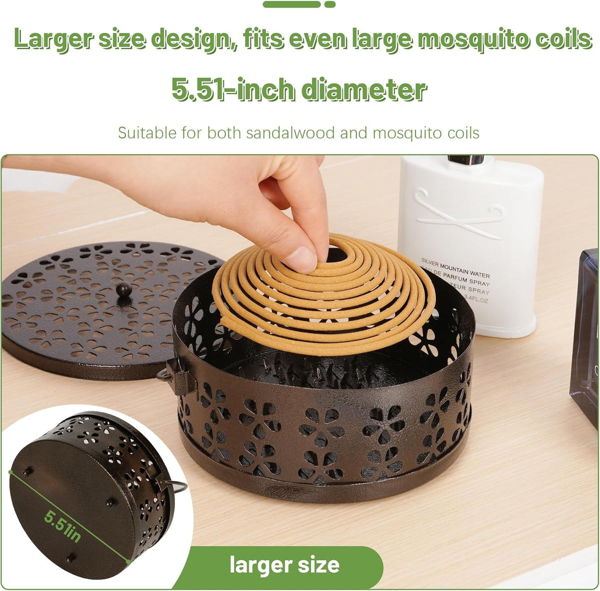 Portable Iron Mosquito Coil Holder with Handle, Bronze
