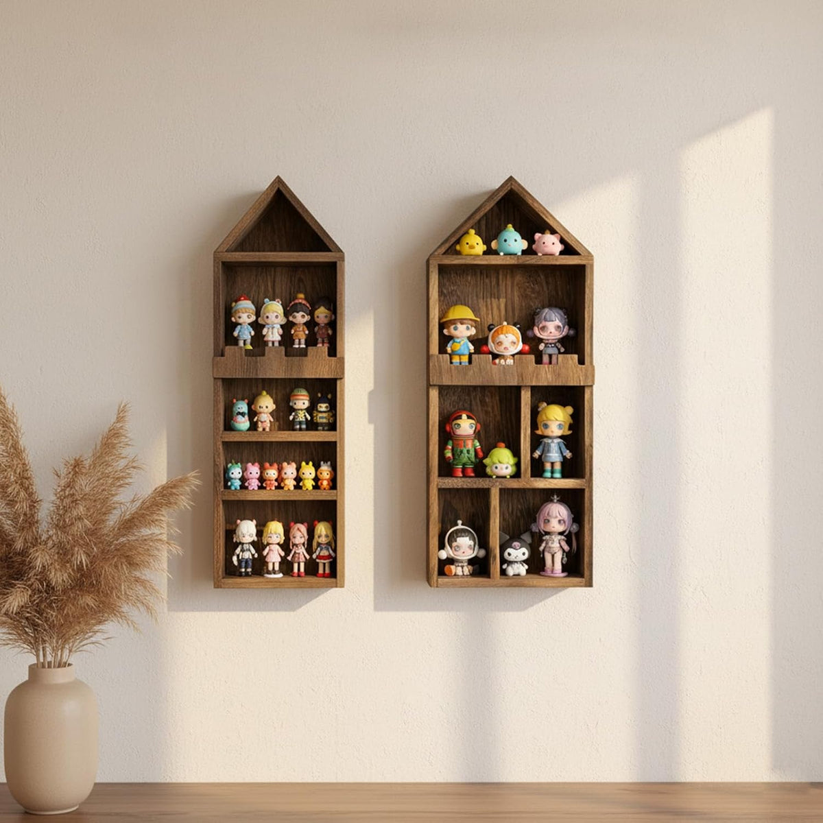 Rustic Trinket Shelf,House and Castle Design Shadow Cubby Box (2 Pack)