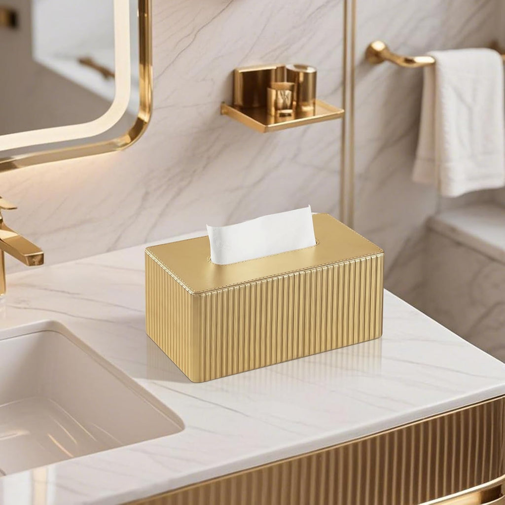PU Leather Tissue Box Cover Rectangle, Tissue Box Holder Gold