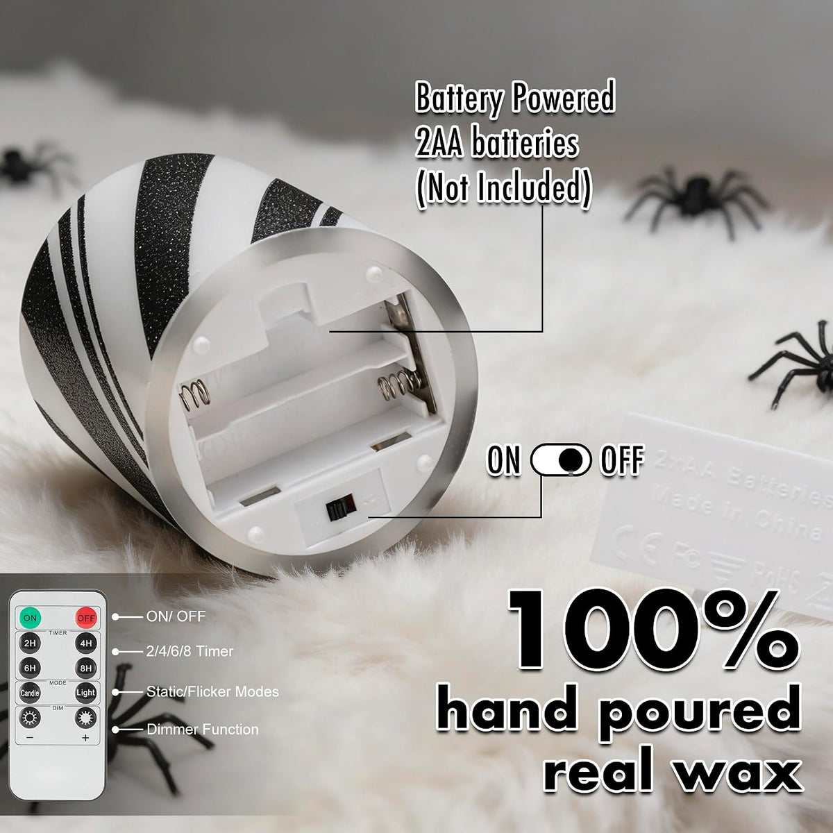 Halloween Flameless Pillar Candles,Real Wax LED Candles with Timer,3x3 Inch