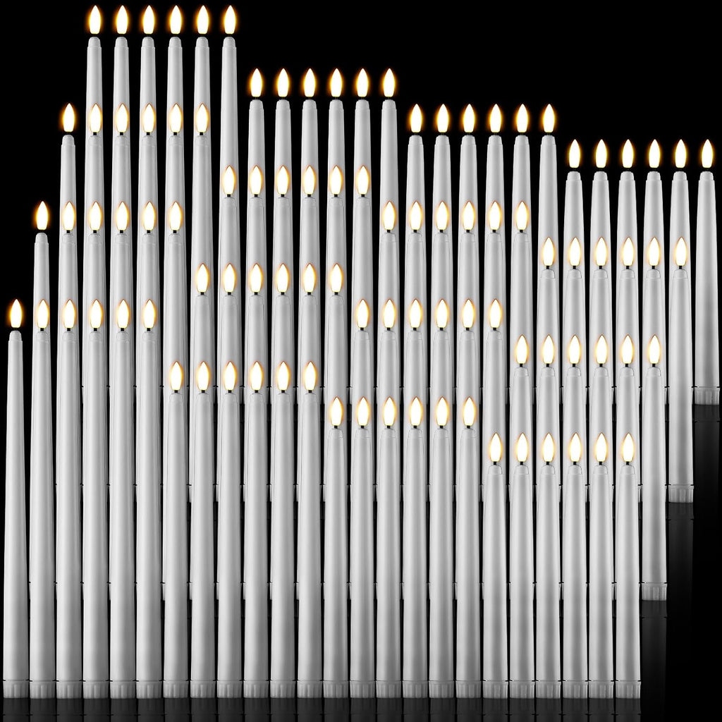 Baquler Flameless Taper Candles LED Flickering Candlesticks, White, 100 Pcs