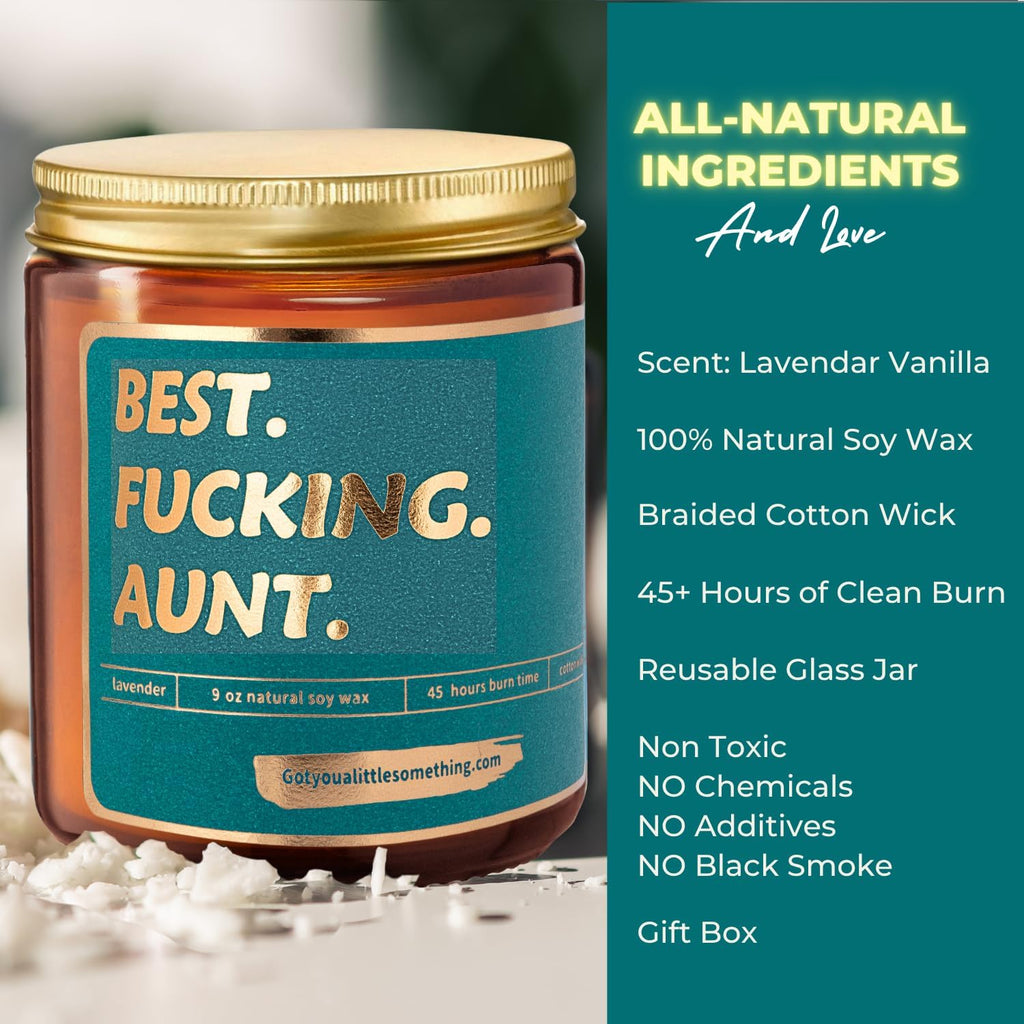 Gift for Aunt for Birthday, Mothers Day | Funny Lavender Vanilla Soy Candle | Aunts Mothers Day Present Idea from Niece, Nephew, Sister | BAE Best Auntie Ever Gifts for Women | Cool Aunt Club Candle