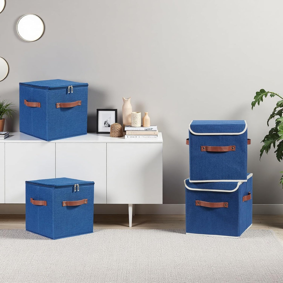 4PCS Storage Cubes with Lids Cotton Linen Fabric Bins Boxes