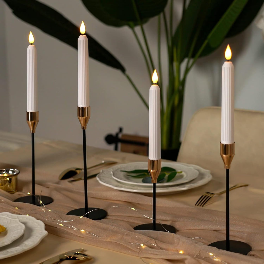5plots White Flameless Taper Candles with Remote, Timer, Roman Column Led Taper Candles Battery Operated, Led Candlesticks with 3D Flame, Floating Flickering Candles for Halloween Christmas Decor