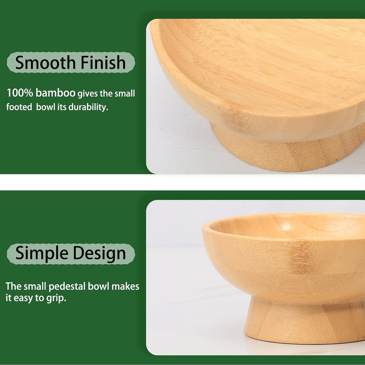 Small Pedestal Fruit Bowls for Kitchen Counter, 6 oz Mini Bamboo Wooden Serving Bowls for Desserts/Snacks/Nuts/Candy, Farmhouse Footed Bowls for Table Decor, 2 pcs