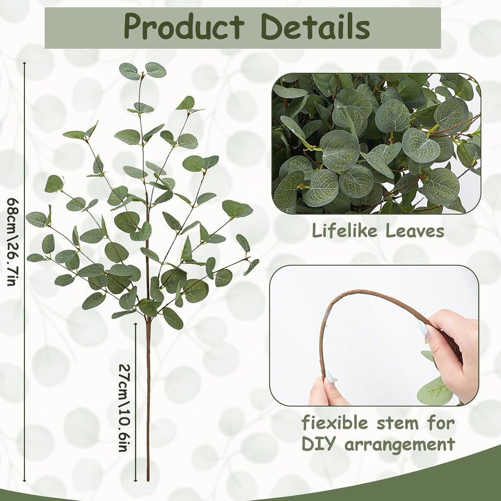 GTIDEA 12 Pcs Artificial Eucalyptus Stems, Faux Branches for Vase (26.7")
