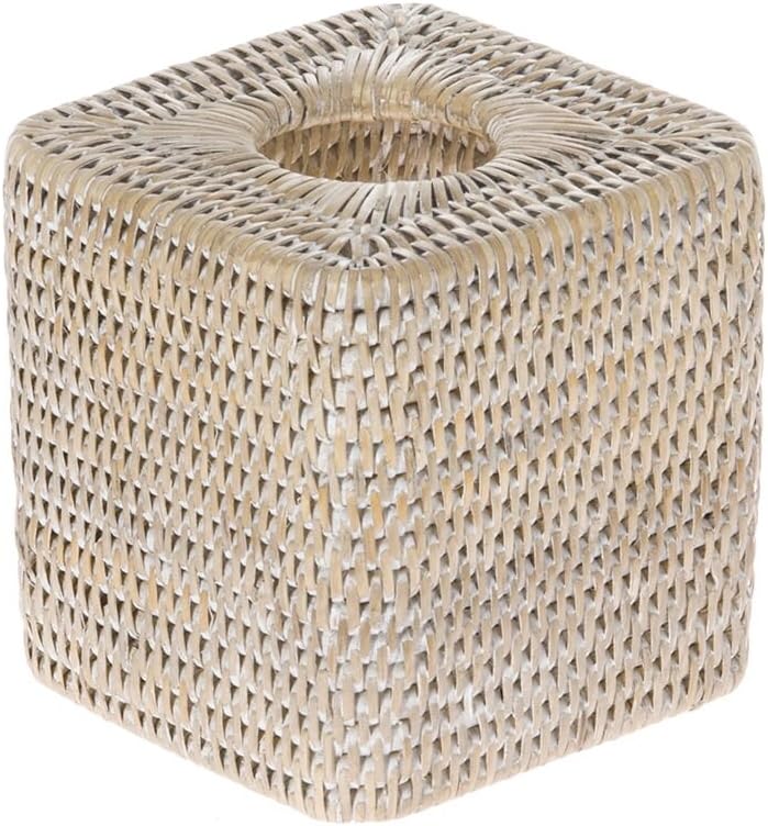 KOUBOO Rattan Cube Tissue Box Cover, Decorative Holder, White Wash, Home