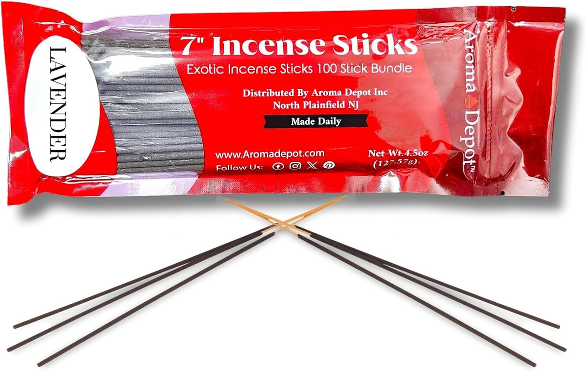 Aroma Depot Lavender Most Exotic Charcoal 7'' Incense Sticks. Approx. 85 to 100 Sticks Per Bundle, Length - 7 Inches, Each Natural Stick Burns for 35 to 45 mins Each. Long Lasting. Guarantee 100% Pure