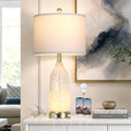 Rinweey 26" Modern Clear Glass Table Lamp Nightstand Lamp with USB A+C Ports & AC Outlet,Bedside Lamps with 3-Way Dimmable Touch Control Night Light for Bedroom Living Room,Single White