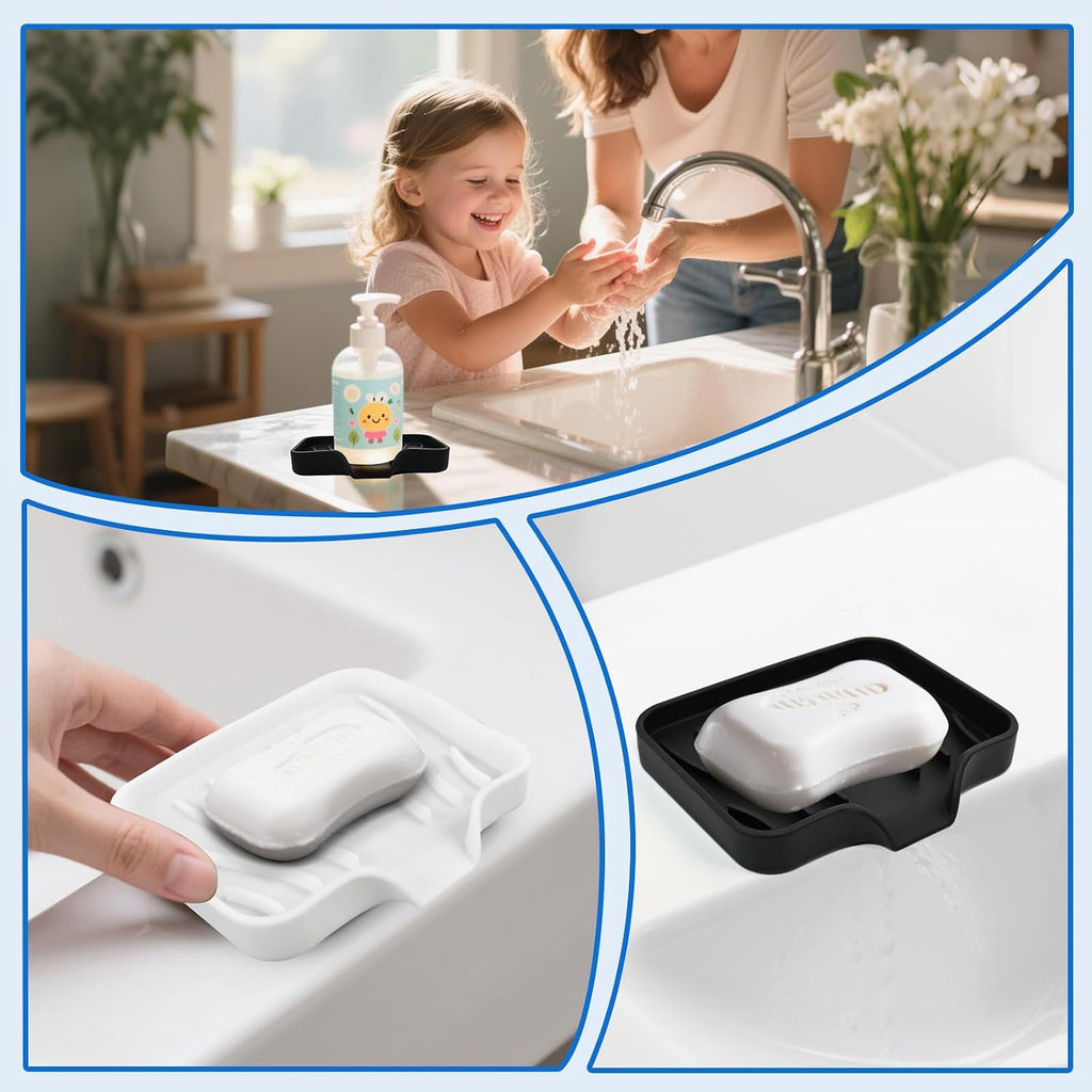 3 Pack Silicone Soap Dish with Drain - Bar Soap Holder for Shower, Bathroom and Kitchen Sink Organize (2Pack Black + 1Pack White)