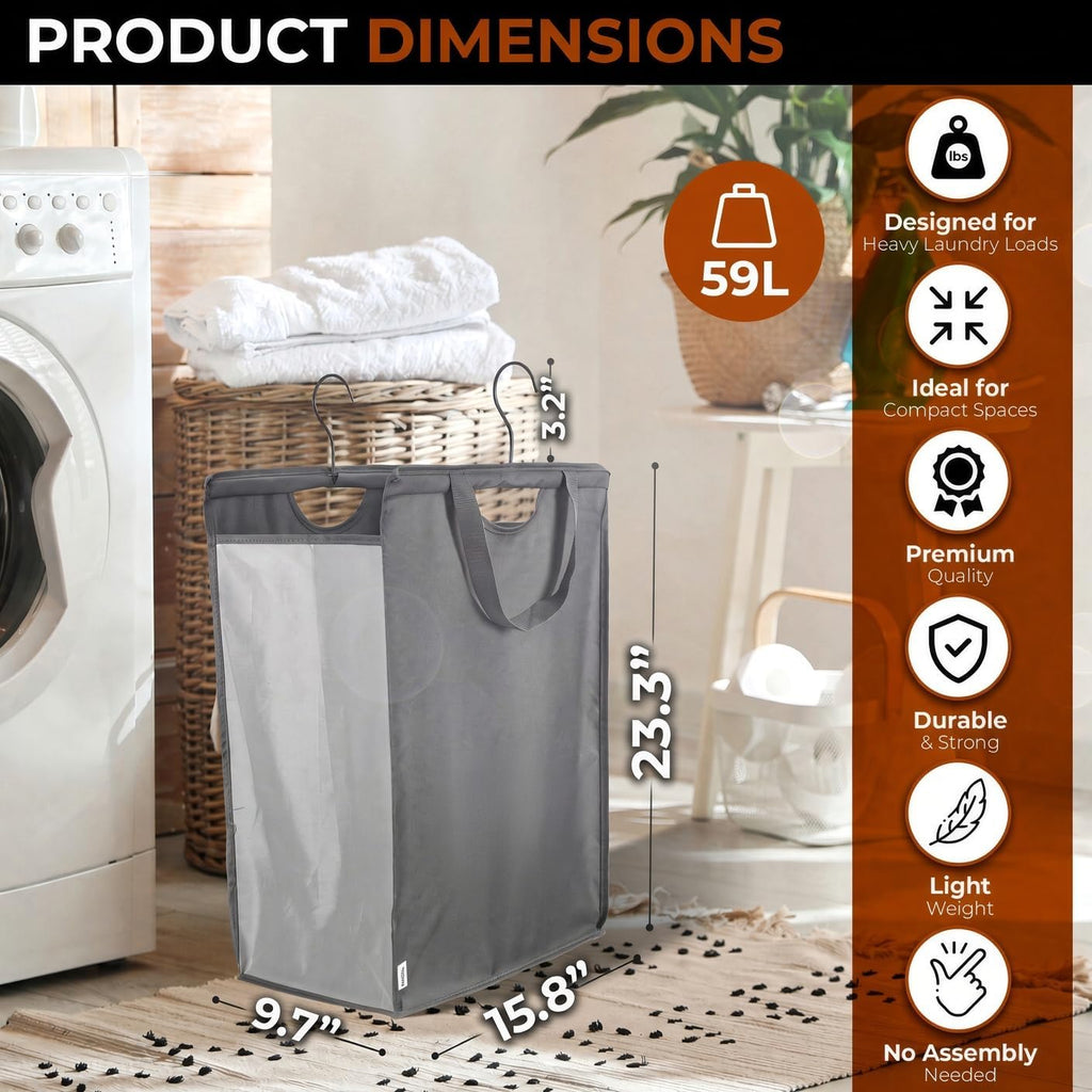 ALCOVA 2 Pack Hanging Laundry Hamper, 59L Over the Door Laundry Bag, Grey