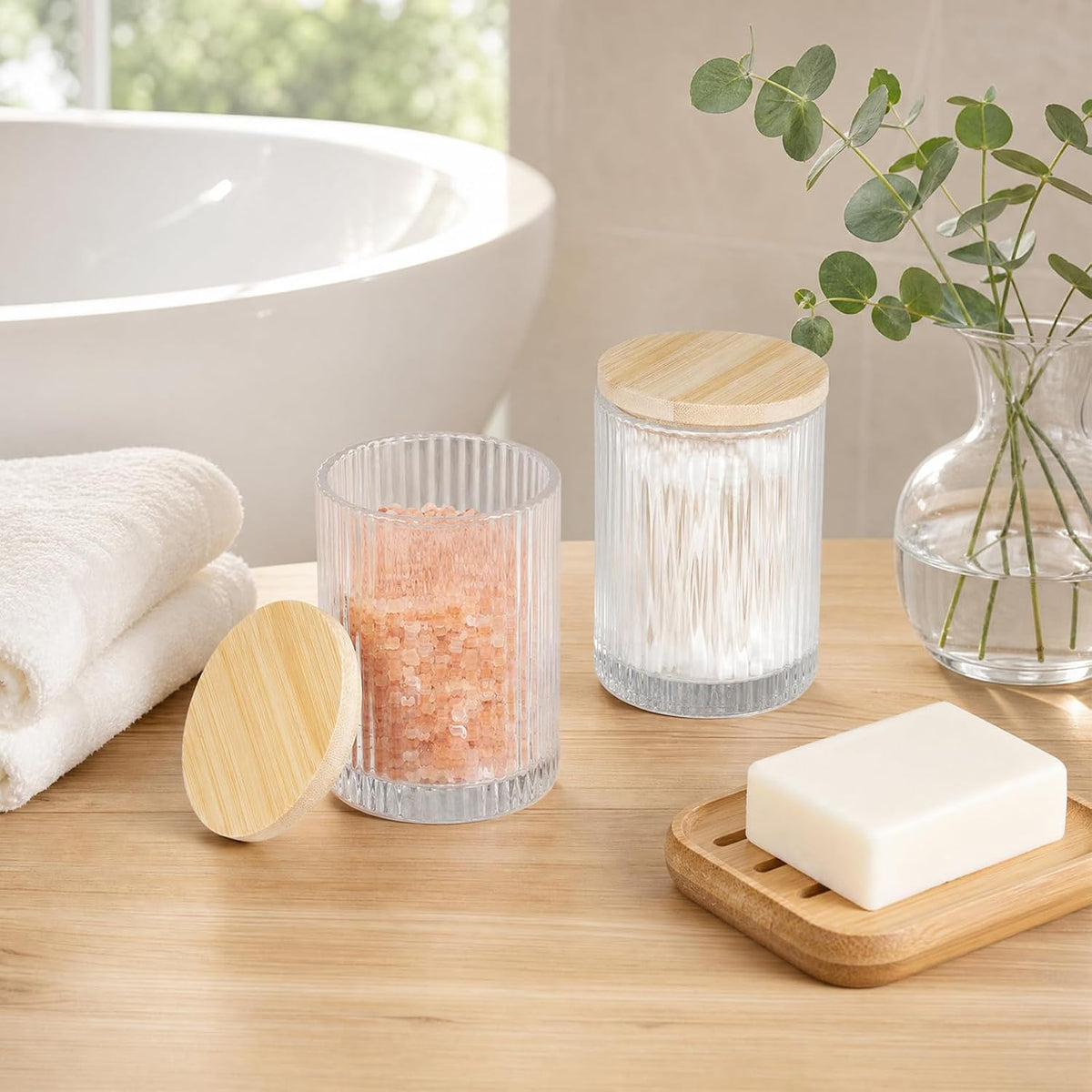 SheeChung 2 Pack Glass Apothecary Jar with Natural Bamboo Lids