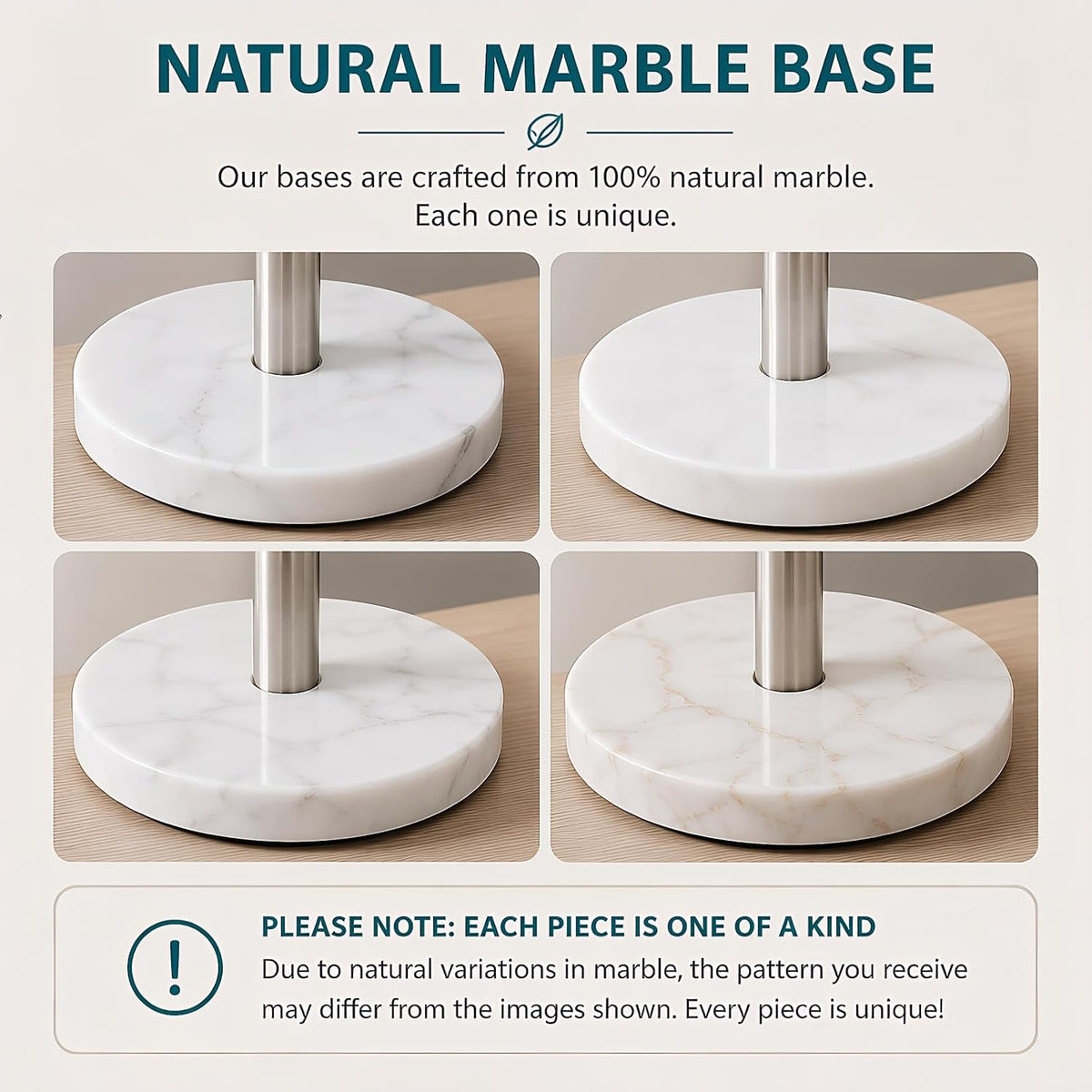 Songtec Toilet Paper Holder Stand, Free Standing Tissue Roll Holder, Heavy Natural Marble Base, Sturdy for 5 Toilet Paper Rolls (Marble Base, Brushed Nickel)