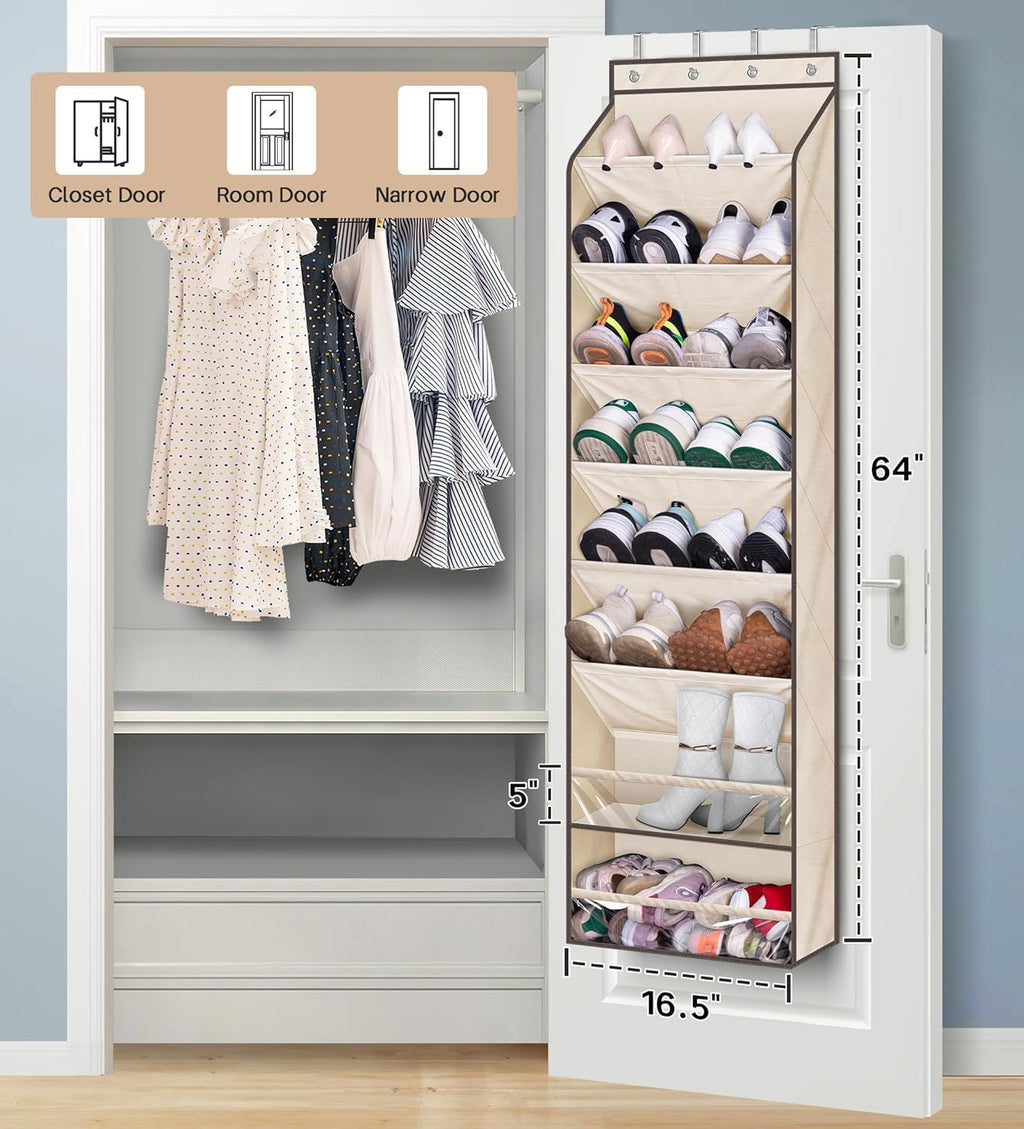 KEETDY Over The Door Shoe Organizer Fit 20 Pairs Sneakers Large Hanging Shoe Organizer for Closet Door Storage Boots, Beige