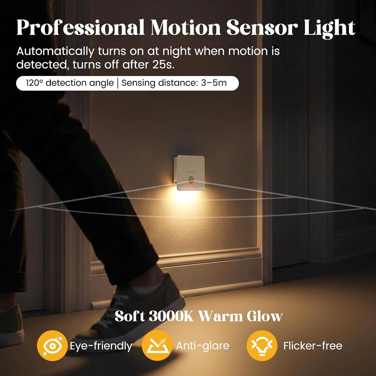 ZISUYU Rechargeable Motion Sensor LED Night Light, Step Light, 3000K Warm