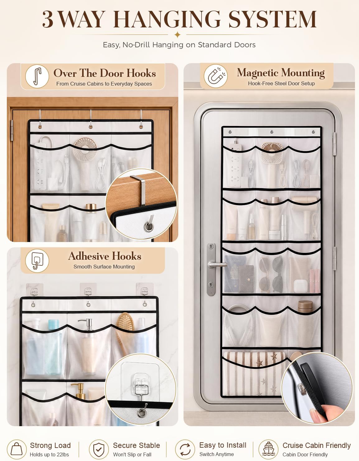 Magnetic Cruise Door Organizer,Over The Door Shoe Organizer,14 Mesh Pockets